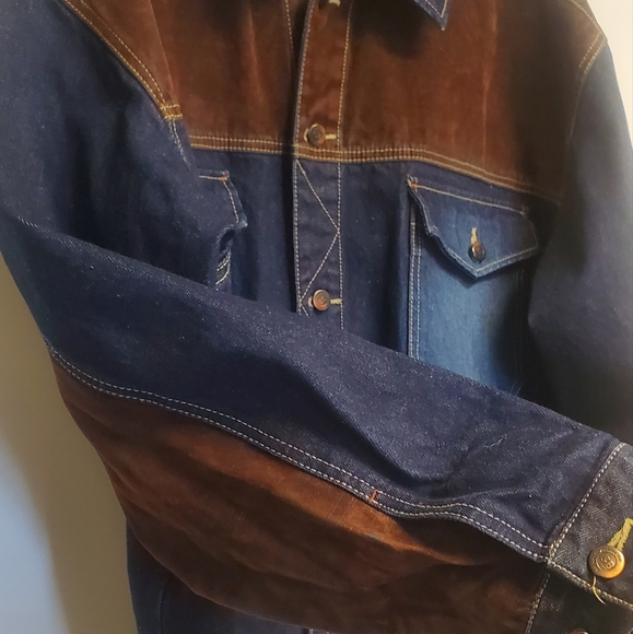 Mens Godbody Denim and Faux Suede Patch Tucker Denim Jacket XXL - Picture 7 of 9